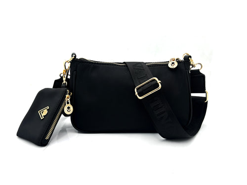 "V" Lock Crossbody Bag with Webstrap
