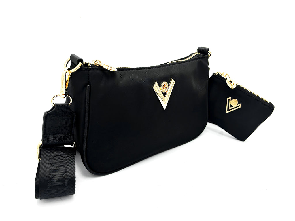 "V" Lock Crossbody Bag with Webstrap