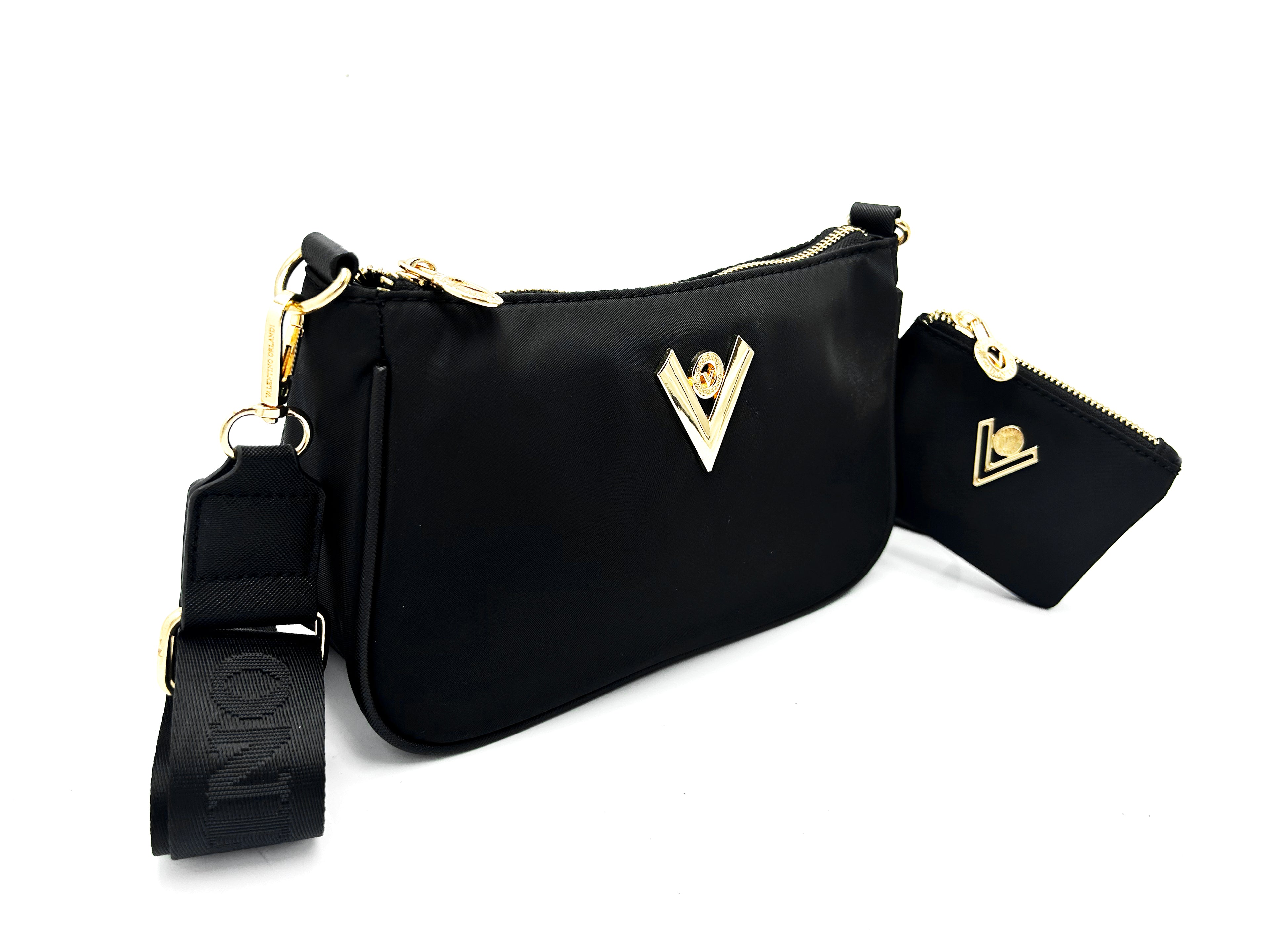 "V" Lock Crossbody Bag with Webstrap